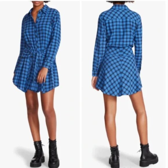 STEVE MADDEN Long Sleeve Plaid Shirt Dress (954) - Picture 1 of 16